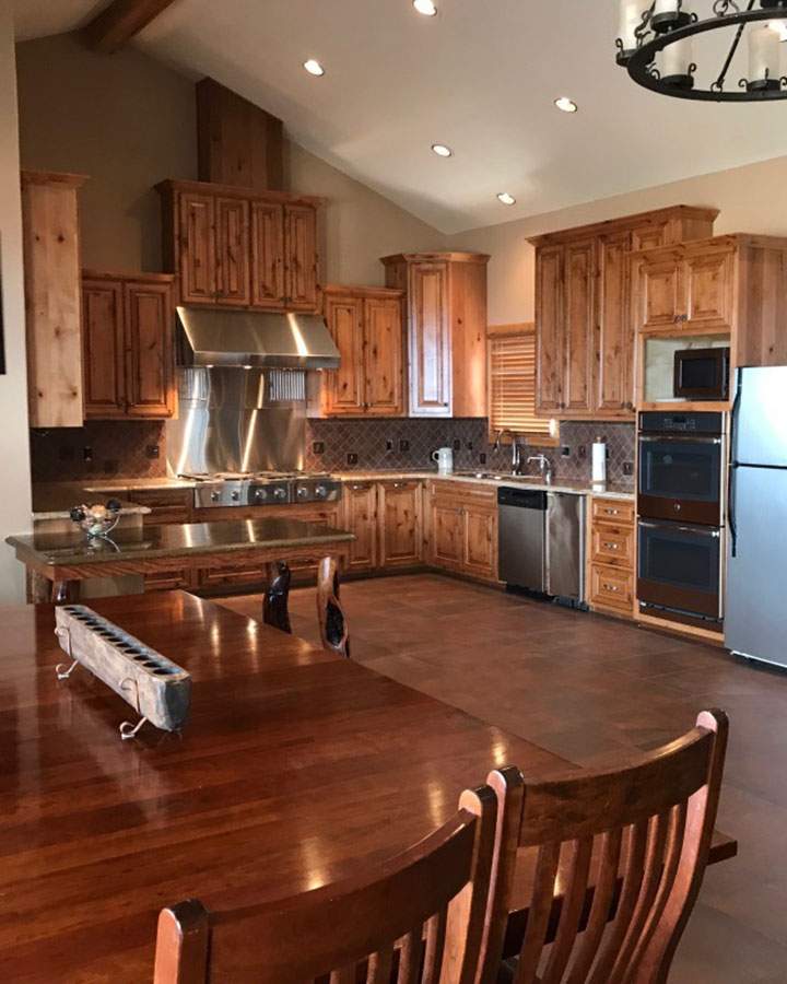 Open eat-in kitchen and dining area at the lodge